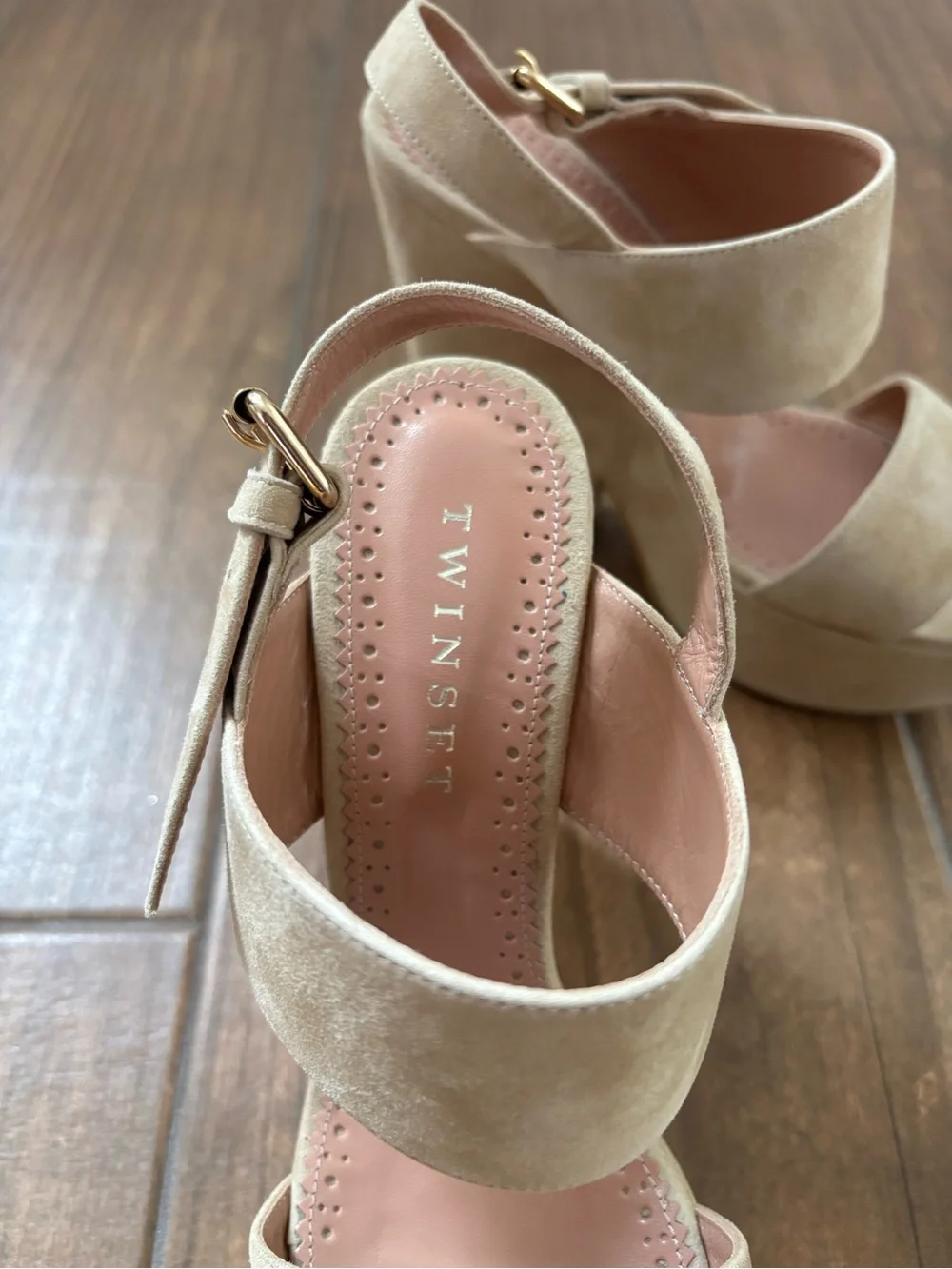 Twin-Set Beige Suede Platform Sandals